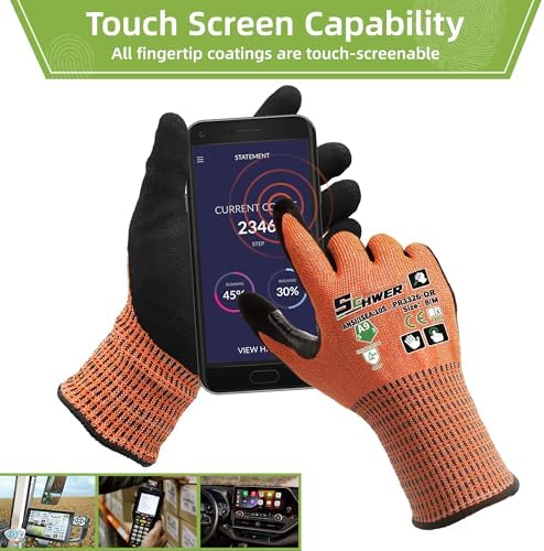 Schwer ProGuard Highest Level Cut Resistant Work Gloves PR3326 for Extreme Protection,ANSI A9 Cut Gloves with Reinforced Thumb, Non Slip, Breathable, Durable, Touch-screen, Orange1 Pair(S)