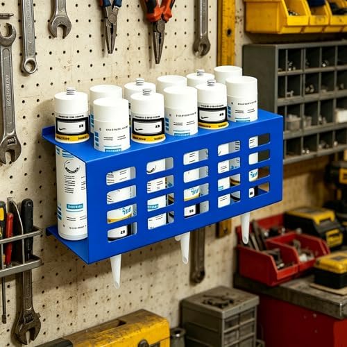 Metal Wall Mount Caulk Tube Holder Rack, Blue
