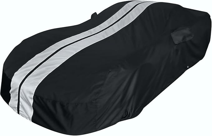 SR1 Performance USA C4 Corvette Car Cover - Custom Fit Outdoor/Indoor UV & Rain Protection Ultraguard Plus 300 Denier High End for 1984-1996 Z51, GS, ZR1 Convertible, Hardtop (Black with Gray Stripes)