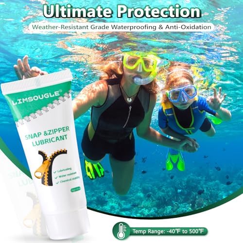 Zipper Lubricant for Plastic & Metal - Non-Staining Lube Silicone Grease for Zippers on Clothing, Wetsuits, Boat Covers, Dresses & More, Marine-Grade with Applicator Brush, 1.05 oz