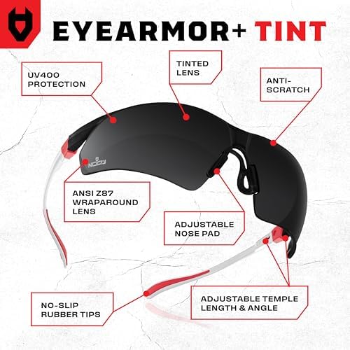 NoCry Safety Sunglasses with Green Tinted Wraparound Lenses; Tinted Safety Glasses for Men and Women with Adjustable Arms & No-Slip Grips; Work Glasses with UV 400 Protection; ANSI Z87.1 Rated