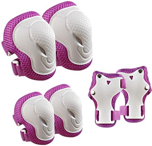 GEQID Knee Pads for Kids, Knee Elbow Pads and Wrist Guards Protective Gear Set ,for Rollerblading Skateboarding and Biking Scooter Skating to Child's 5-12 Years (Purple White)
