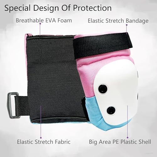 Skateboarding Kids Knee Pads and Elbow Pads Set for Girls 8-12 Years Old