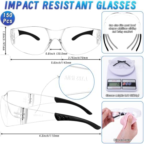 150 PCS Clear Safety Glasses, ANSI Z87.1 Eye Protection for Men and Women
