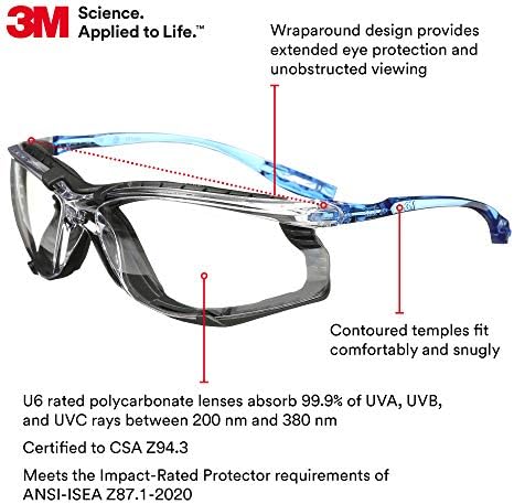 3M Safety Glasses, Virtua CCS, Anti-Fog Clear Lens, Blue Frame, ANSI Z87