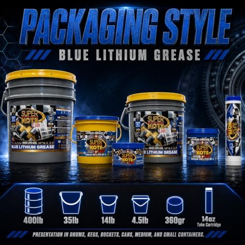 Blue and Tacky Lithium Grease Superkote 2000 | NLGI 2 | EP Grease | Tube | Extreme Pressure | High Temperature | Heavy Duty | Automotive | Blue Grease | 1-Pack of 14 Oz.