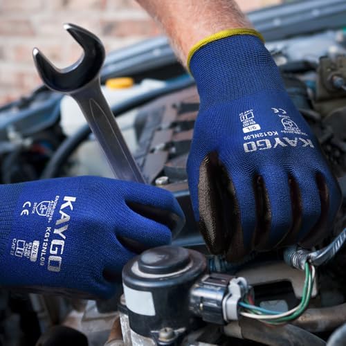 KAYGO Work Gloves for Men and Women, Black Nitrile Coated,KG12N,12Pairs