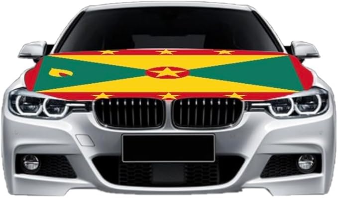 Car Hood Cover Country Flag Hood Cover Durable Weatherproof Universal Fit Car Cover for All Seasons Protection Custom Fit for Cars Trucks SUVs (Grenada)