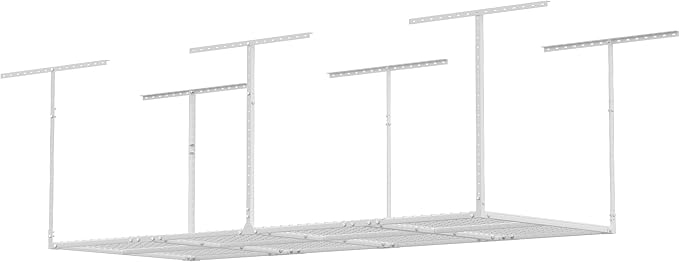 Soywey 3 x 8FT Overhead Garage Storage Rack,Adjustable Ceiling Storage Racks,Garage Shelving Heavy Duty Storage Organizer System,Load 600LBS Weight(White)