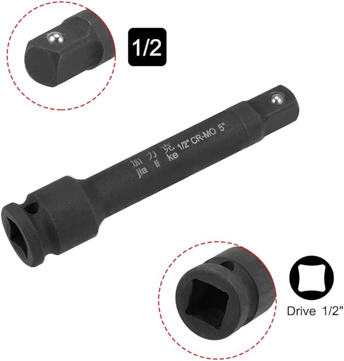 uxcell 1/2" Drive by 5" Impact Extension Bar for Use with Air Impact Wrenches, Breaker Bars, Ratchets, CR-MO Steel