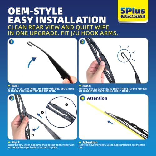 5 PLUS 16 Inch Rear Wiper Blade for HOOK Arms,Quiet OEM Rear Window Wiper