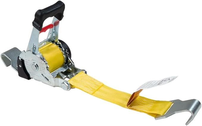 Mytee Products 2 Pack 2" x 10' Retractable Ratchet Straps with Narrow Flat Hooks - 3,300 lbs WLL - High-Abrasion Yellow Auto Retract Ratchet Tie Down Strap for Motorcycles, ATVs, Bikes, Boat Trailer