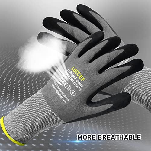 LOCCEF 6 Pairs MicroFoam Nitrile Work Gloves, Yellow Grip Dots