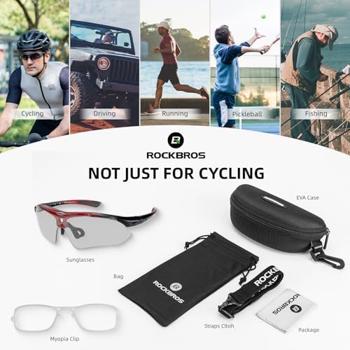 ROCKBROS Photochromic Pickleball Glasses Men Women UV400 & Head Strap