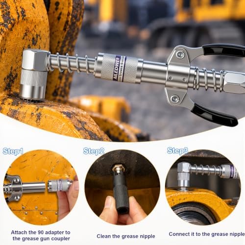 2 Pack 90 Degree Grease Gun Coupler for Tight Spaces, Right Angle Adapter