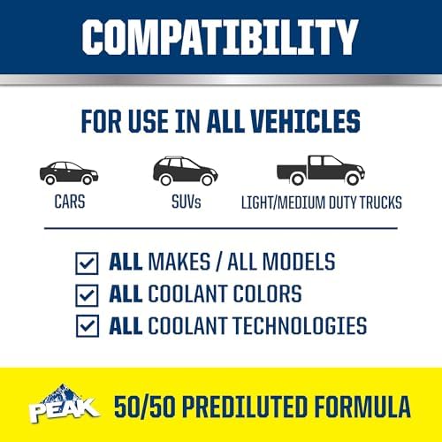 PEAK All Vehicles 50/50 Prediluted Antifreeze and Coolant for All Engine Cooling Systems, Long-Lasting Yellow Engine Coolant/Antifreeze for Year-Round Protection, 1 Gal.