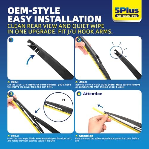 5 PLUS RearQuiet 12 Inch Rear Wiper Blade,OEM Replacement Rear Window Wiper