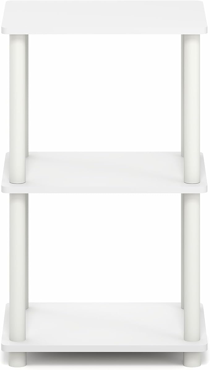Furinno Turn-N-Tube Storage Shelves, 3-Tier Open Frame Book Shelf, Standing Corner Shelf, Toolless Assembly, Open Shelves, for Organization and Storage, Living Room, Garage, Home Office, White