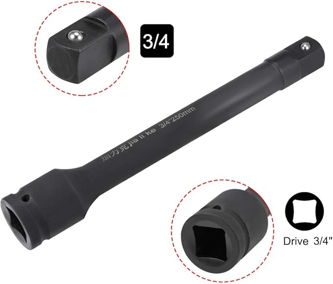 uxcell 3/4" Drive by 10" Impact Extension Bar for Use with Air Impact Wrenches, Breaker Bars, Ratchets, CR-MO Steel