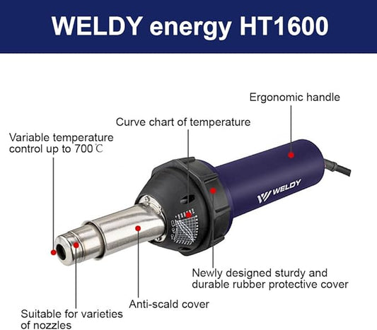 Weldy Professional 110V 1600W Hot Blast Torch Heat Welding Gun Welder Pistol Tool Hot Air Gun PVC Flooring Welding Tool Kit
