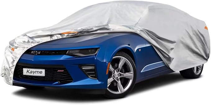 Kayme 6 Layers Car Cover Custom Fit for Chevrolet Chevy Camaro (2010-2025) Waterproof All Weather for Automobiles, Outdoor Full Cover Rain Sun UV Protection.Sliver