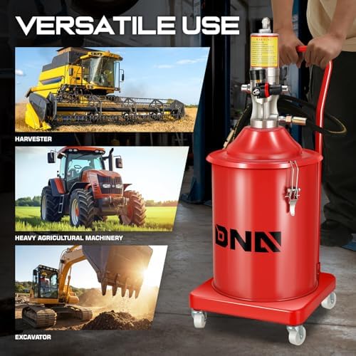 DNA Motoring 5 Gallon Air Grease Pump, 20L High-Pressure Grease Pump Set, Portable Pneumatic Grease Pump with Wheels, w/ 13ft High Pressure Hose, Grease Gun, TOOLS-00661
