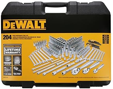 DEWALT Mechanics Tools Kit and Socket Set, 204-Piece Dewalt Tool Set , 1/4" & 3/8" & 1/2" Drive, Metric/ SAE Deep and Shallow Sockets, 3/8" Hex Bits, Torx Bits, Spark Plugs, Wrenches (DWMT72165)