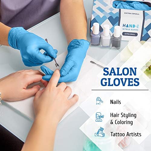 Hand-E Touch Blue Nitrile Disposable Gloves - Latex Free Medical Exam Gloves, Powder Free, Food Safe, Cooking