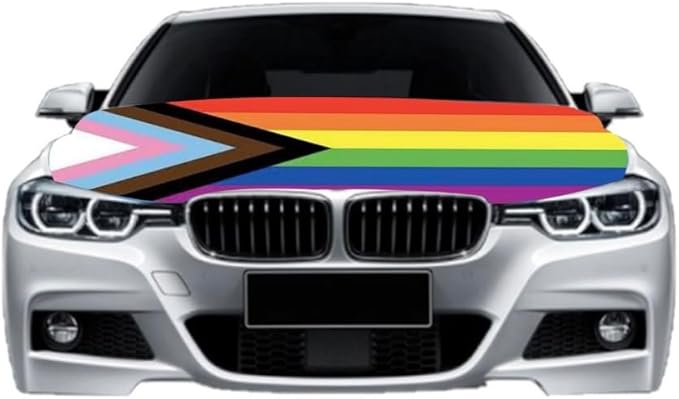 Car Hood Cover Country Flag Hood Cover Durable Weatherproof Universal Fit Car Cover for All Seasons Protection Custom Fit for Cars Trucks SUVs (Wild LGBTQ+ Rainbow Flag)