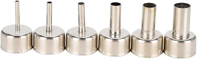 6pcs Hot Air Gun Nozzle 858 Heat Gun SMD Rework Station Accessory 3/4/5/8/10/12mm,Hot Air Gun Nozzle Satisfy Various Soldering and Repair Requirement.