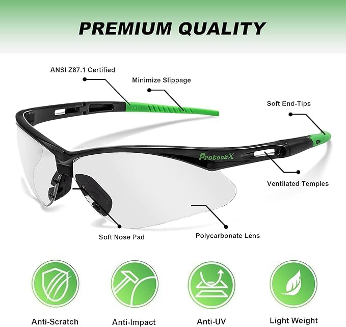ProtectX Safety Glasses for Men & Women, Safety Sunglasses