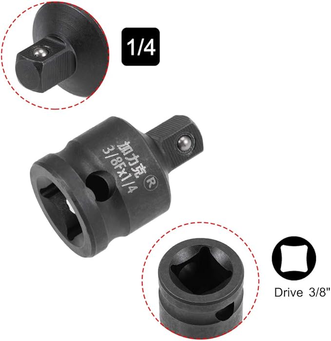 uxcell 2pcs 3/8" Drive (Female) x 1/4" (Male) Impact Socket Reducer for Use with Air Impact Wrenches, Breaker Bars, Ratchets, CR-MO Steel