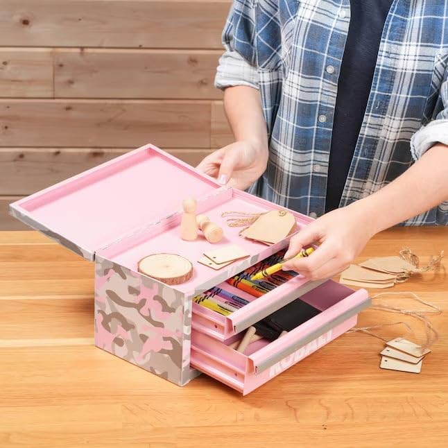 Mini 10.83-in W x 5.91-in H x 5.91-in D 2-Drawer Steel Tool Box Camo Pink, 2 Drawer