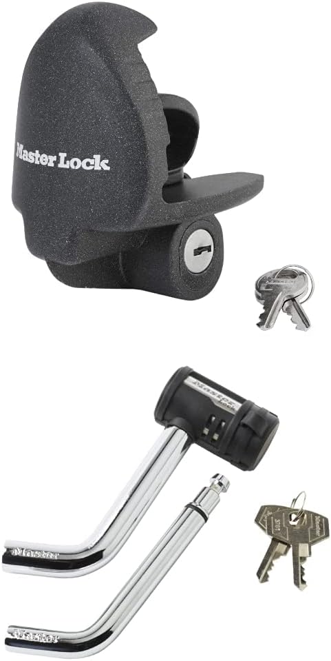 Master Lock 379ATPY Universal Trailer Hitch Lock, Black 2866DAT 1/2 in. and 5/8 in. Swivel Head Receiver Lock for Class I-IV, 1 Pack, Black