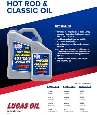 Lucas Oil 10688 Hot Rod and Classic Car SAE 10W-40 Motor Oil - 1 Quart
