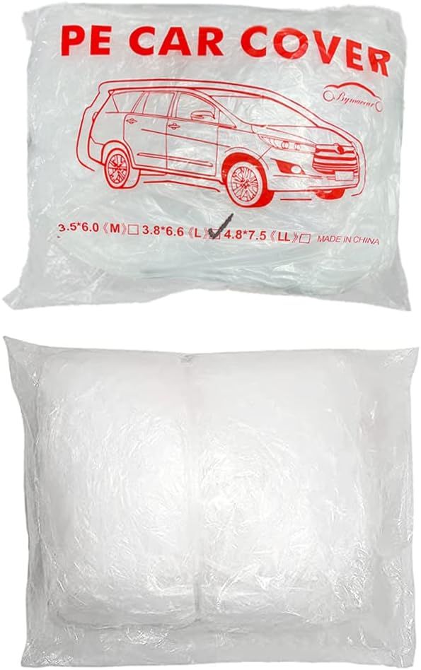 LuliKa 3 Packs Disposable Car Cover Clear Plastic Car Cover Universal Rain Dust Garage Cover with Elastic Band Medium (12.4 FT x 21.6 FT)…