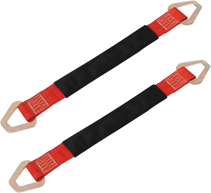 2PCS Car Axle Tie Down Straps, 24 x 2 6000 Lb Capacity Vehicle Wrecker Hauler Wheel Tie Down Strap with D Rings, Heavy Duty Automotive Accessories, Universal for Tow Truck Off-Road (Red)