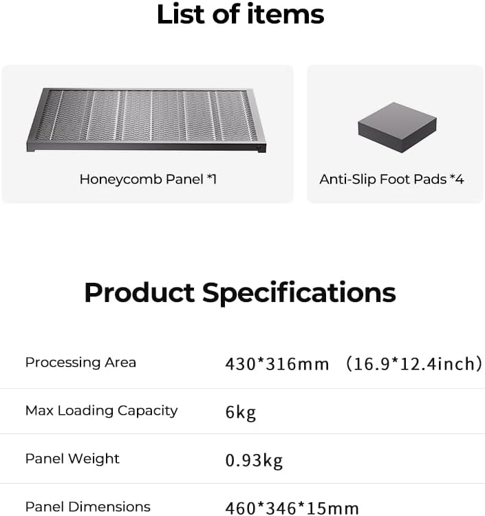 Creality Honeycomb Laser Bed 460x346mm – Workbench for Falcon A1/A1 Pro & Similar Laser Engravers – Protects Tabletops from Fire & Yellowing