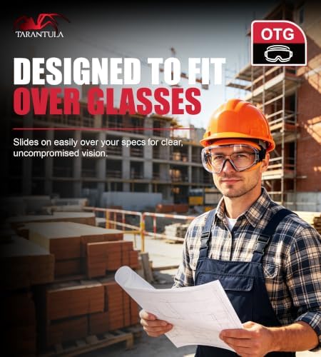 ANSI Z87.1+ Safety Goggles Over Glasses, Anti-Fog&Anti-Scratch UV380 Lenses