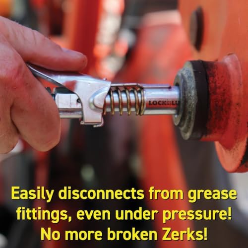 LockNLube Grease Gun Coupler, Patented Locking Jaws Create A Secure, Leak-Free Seal, The Original Rebuildable Locking Coupler, Rated to 10,000 PSI (Pack of 2)