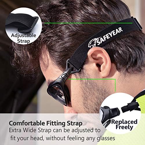 SAFEYEAR Safety Glasses Anti Fog Scratch Resistant ANSI Z87.1 CE Protective Eyewear with Foam Gasket Adjustable Strap