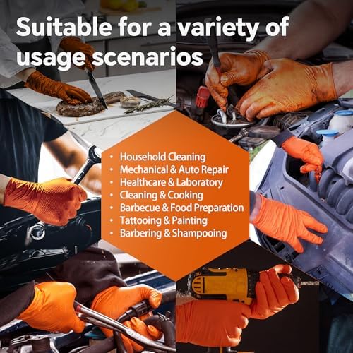 10mil Nitrile Gloves Disposable Rubber Latex Mechanic Gloves,Industrial Disposable Mechanic Latex Rubber Mechanics Glove Heavy Duty Nitrile Glove XL with Diamond Textured(101, X-Large)