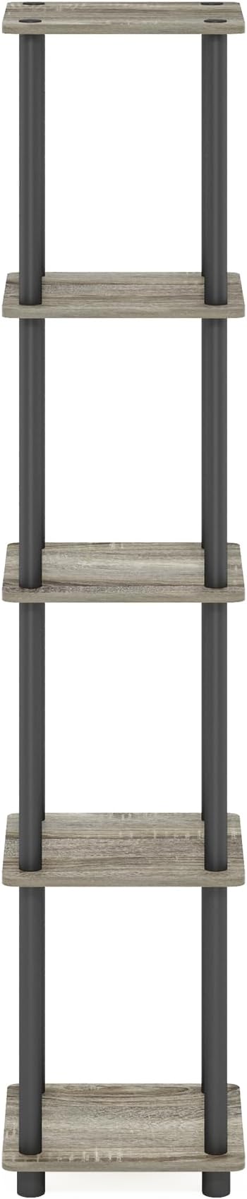 FURINNO Turn-N-Tube 5-Tier Corner Square Rack Display Shelf, Round, French Oak Grey/Black