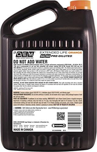 Recochem OEM American Vehicles Premium Antifreeze 50/50 Extended Life Coolant Orange, 1 Gallon, 1 Pack