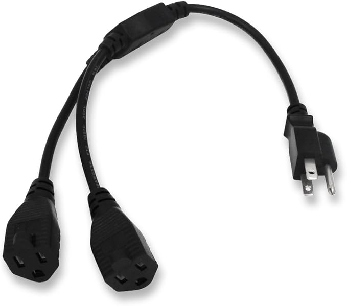 KUNCAN Power Cord Extension Y Splitter - 2 Way Outlet Adapter NEMA 5-15R to 1 NEMA 5-15P with 18AWG 300V Plug 1ft 13A