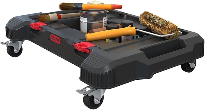 Keter Stack-n-Roll Dolly – Heavy-Duty Rolling Base Cart with Locking Wheels | Modular Mobile Workstation & Tool Storage Platform | Durable, Easy-Glide Design for Garage, Jobsite & Workshop