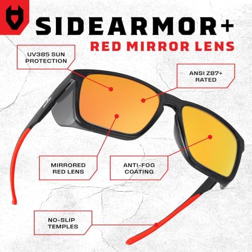 NoCry ANSI Z87+ Tinted Safety Glasses — Side Shields, Red Mirrored Lenses