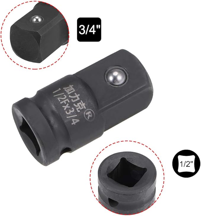 uxcell 2pcs 1/2" Drive (Female) x 3/4" (Male) Impact Socket Adapter for Use with Air Impact Wrenches, Breaker Bars, Ratchets, CR-MO Steel