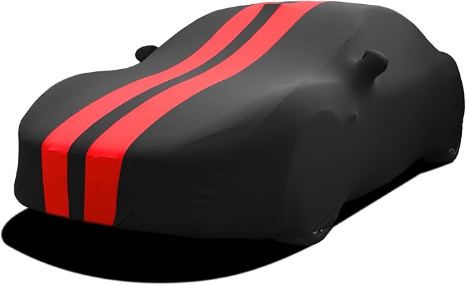 WinPower Indoor Sports Car Cover, Stretch Dustproof Protection Fit 164-181 Inch Full Car Cover for Underground Garage Car Show, Black and Red