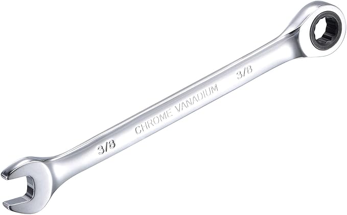 uxcell 3/8 Inch Ratcheting Combination Wrench SAE 72 Teeth 12 Point Ratchet Box Ended Spanner Tools, Cr-V